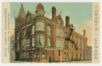 Colour postcard depicting a photo of a building with caption, "Royal Templar Headquarters". The…