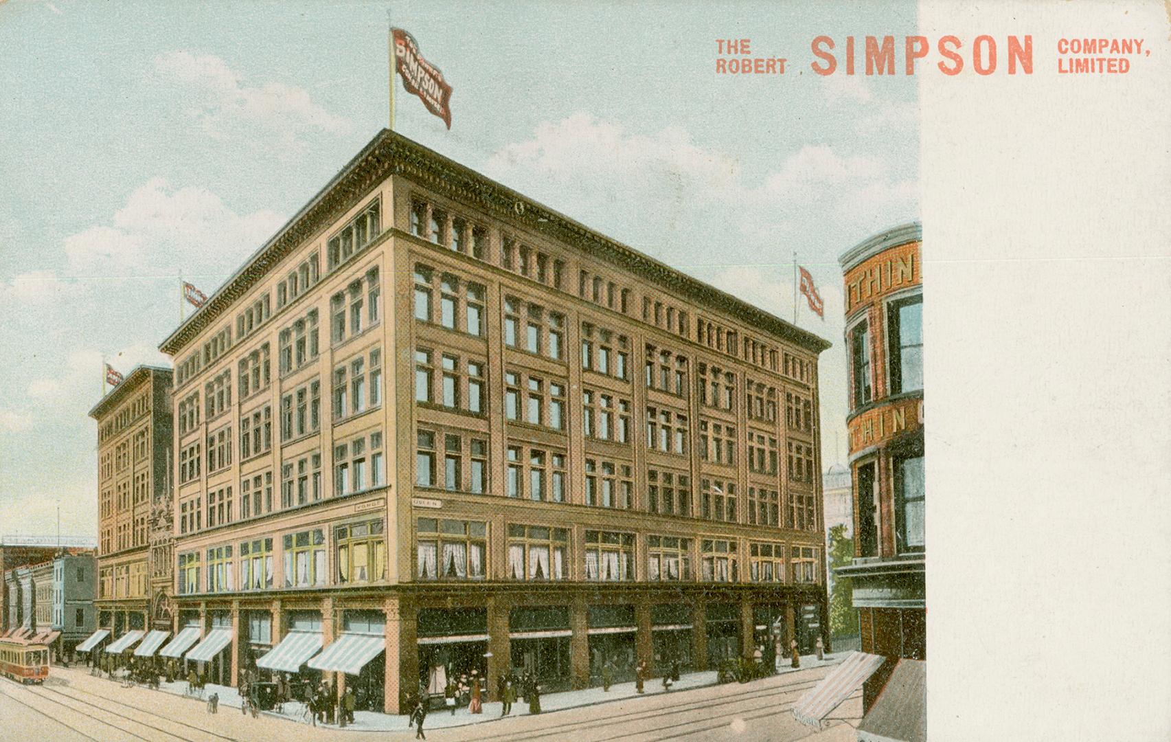 Colour postcard depicting a photo of Simpsons Department Store with caption, "The Robert Simpso…