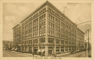 Sepia-toned postcard depicting a photo of Simpsons Department Store with caption, "R. Simpson S…