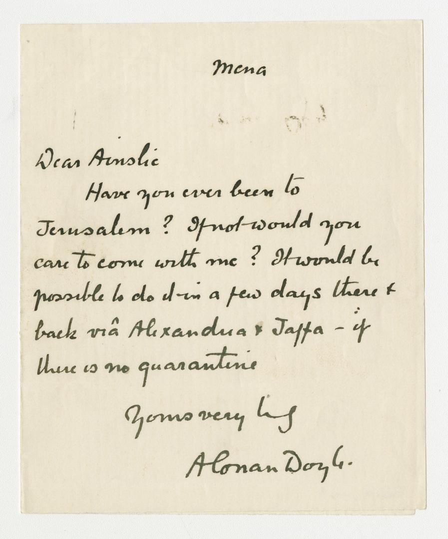 Manuscript letter in Arthur Conan Doyle's handwriting. 