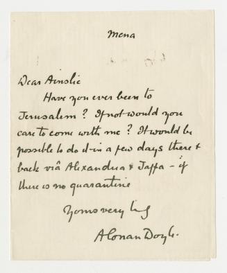 Manuscript letter in Arthur Conan Doyle's handwriting. 