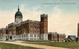 Colour postcard depicting a photo of the exterior of St. Augustine's seminary, with caption, "S…