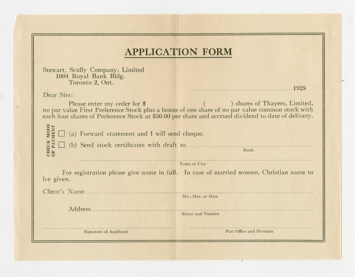 Application form