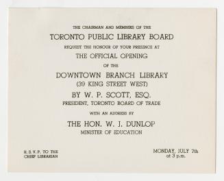 Invitation to library opening. 