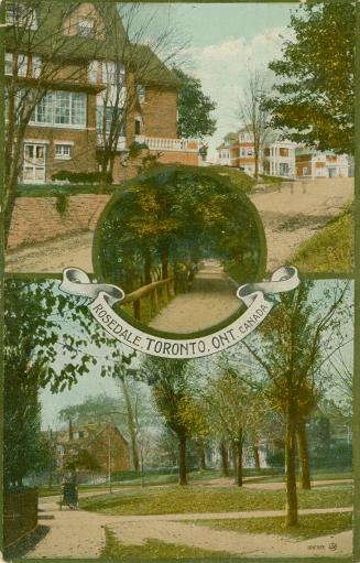 Colour postcard depicting a montage of street scenes in Rosedale, with caption, "Rosedale, Toro…