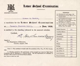 Lower School examination card.