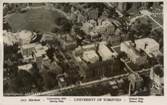 Aerial view of university buildings. 