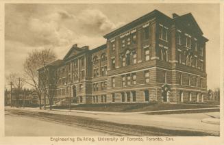 Sepia toned photograph of a four story collegiate building.