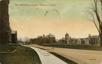 Colour postcard depicting an illustration of University College at the University of Toronto ca…