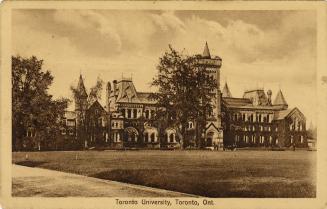 Sepia-toned photo postcard depicting an illustration of University College at the University of…