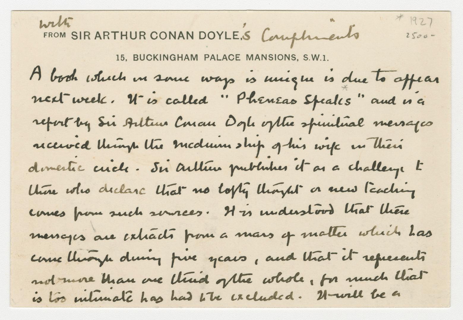 Postcard in Arthur Conan Doyle's handwriting.