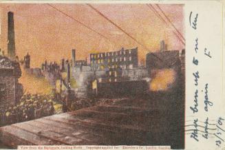 Colour postcard depicting firefighters attempting to extinguish the 1904 fire of Toronto amid a…