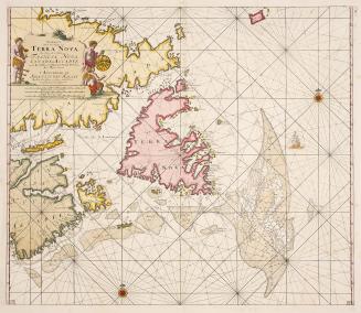 Pas-kaart vande zee-kusten van Terra Nova, met de byleggende zee-kusten van Francia Nova, Canada en Accadie