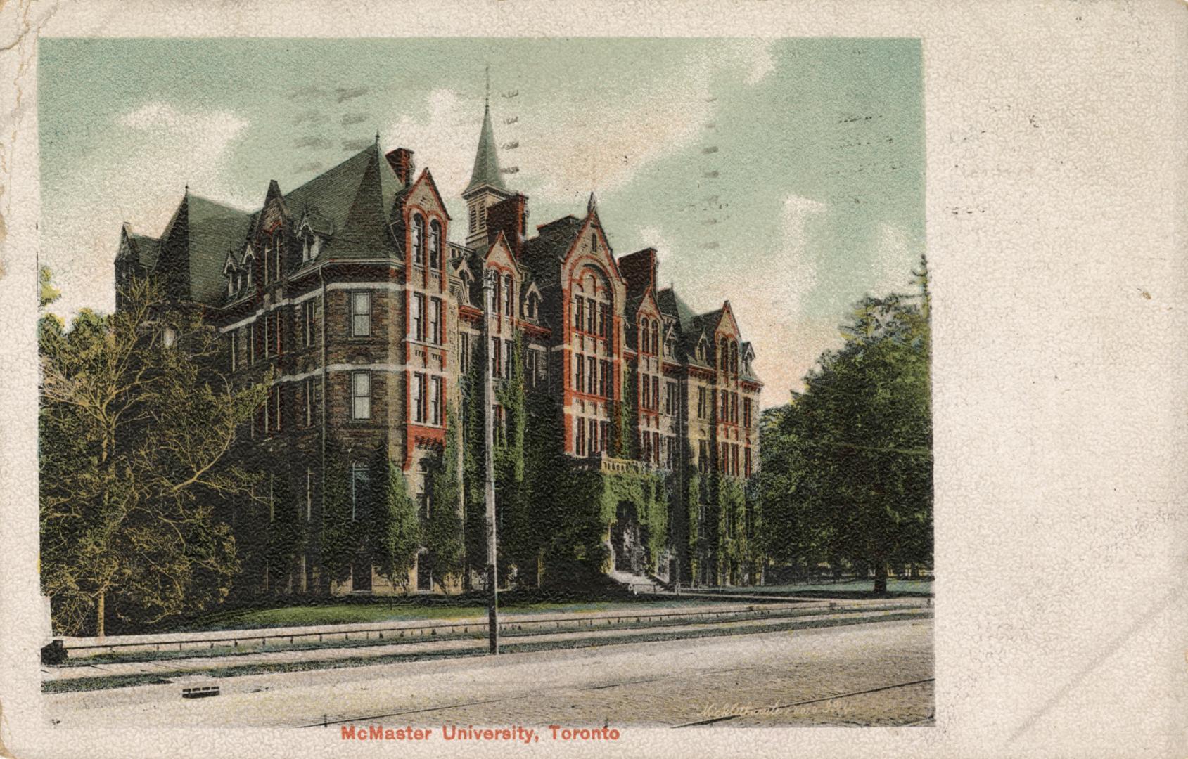 Colorized photograph of a very large late Victorian design building.