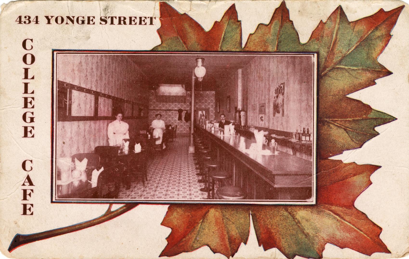 Black and white photograph of restaurant workers standing inside an empty restaurant. Photograp…