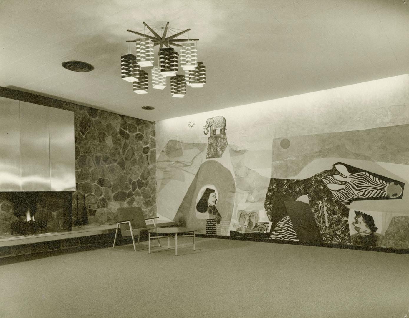 Picture of interior of library branch showing children reading books. 