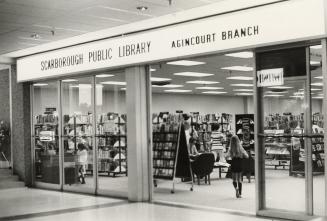 Picture of front of library branch inside a mall. 