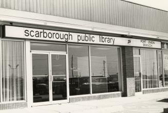 Picture of exterior of storefront library branch. 