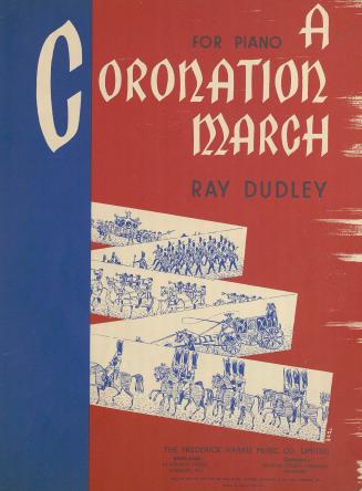 Cover features: title and composition information with drawing of a coronation procession (red,…