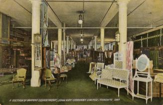 Colorized photograph of furniture for sale on a showroom floor.