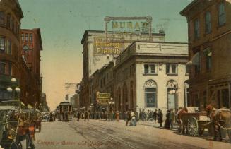 Invitation postcard depicting an embossed maple leaf and banner. The caption on the right of th…