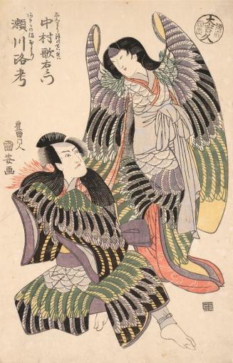 Actors Nakamura Utaemon III and Segawa Rokō wearing bird costumes (polychrome)