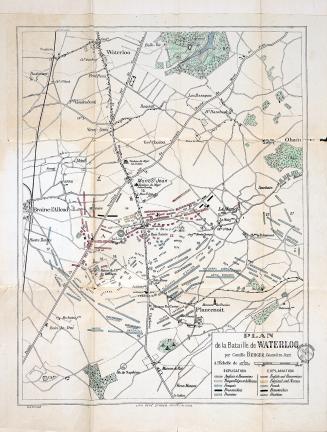 Plan of the Battle of Waterloo (1815) by Camille Berger, lithographed by Rene Berger in Braine-…