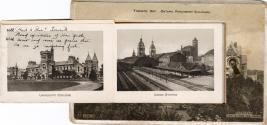 Sepia-toned photo postcard containing an inset photo montage of various Toronto buildings and a…