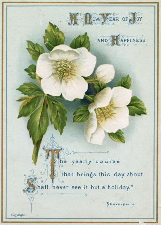 The card pictures white flowers with yellow centres and green leaves against a light blue backg…