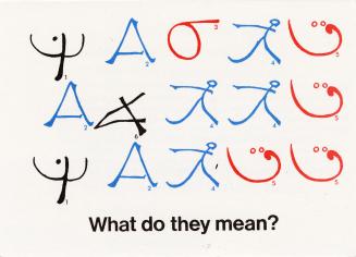 Fifteen symbols in different languages and colours on white background and text "what do they m…