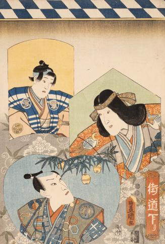 Japanese print of actors from Osaka on the stage at Edo (polychrome)