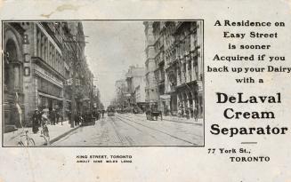 Black and white postcard with inset photo of King Street with pedestrians, buildings, a streetc…