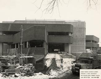 Picture of library building under construction.