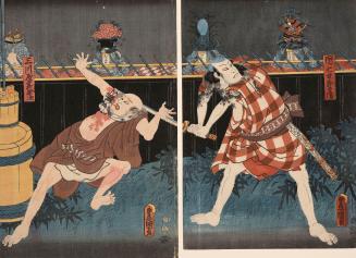 Japanese print of a scene from act VII of the Kabuki play "Natsu matsuri naniwa kagami" (polych…