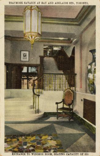 Colour photo postcard depicting the staired entrance to a large meeting room. The caption state…