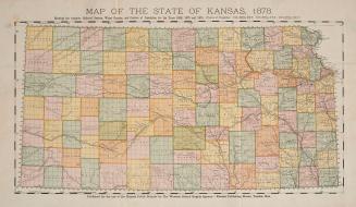 Map of the State of Kansas, 1878 showing the complete railroad system, water courses, and centres of population for the years 1860, 1870 and 1875 