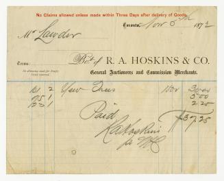 Bought of R.A. Hoskins & Co. general auctioneers and commission merchants 