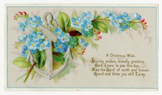 The card pictures a stem of blue forget-me-not flowers and a silver boat anchor. A short rhymin…