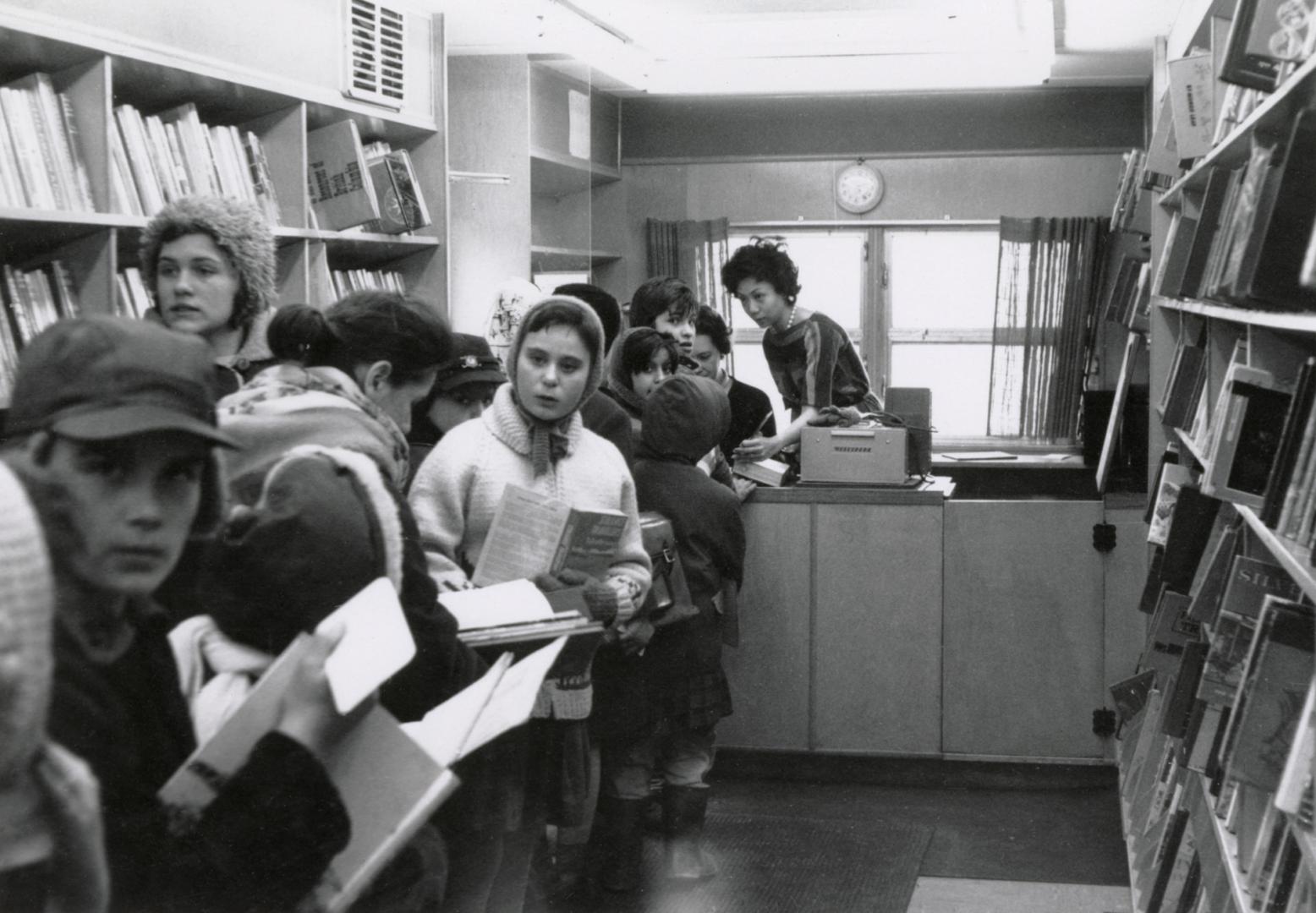 Picture of the interior of a bookmobile