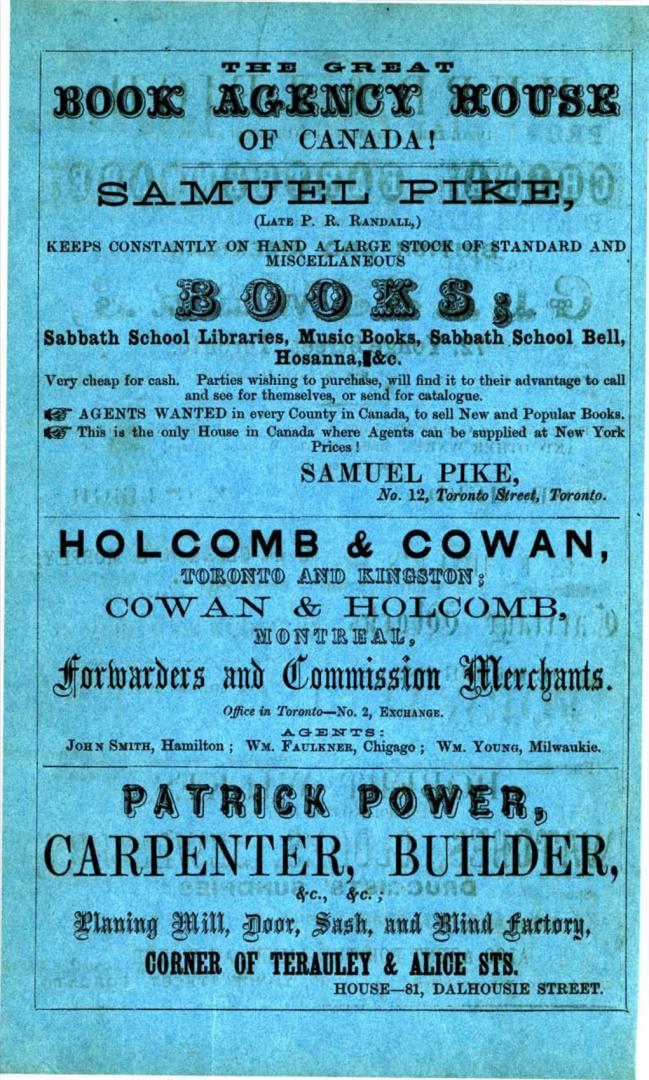 Hutchinson's Toronto directory 1862-63 : containing a general directory of the names of the inhabitants, a street directory, a business directory