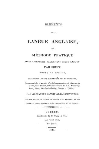 Eléments de la langue anglaise, ou, Méthode pratique pour apprendre facilement cette langue