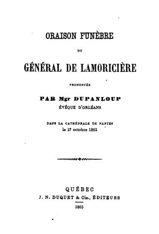 Oraison funèbre du général de Lamoricière