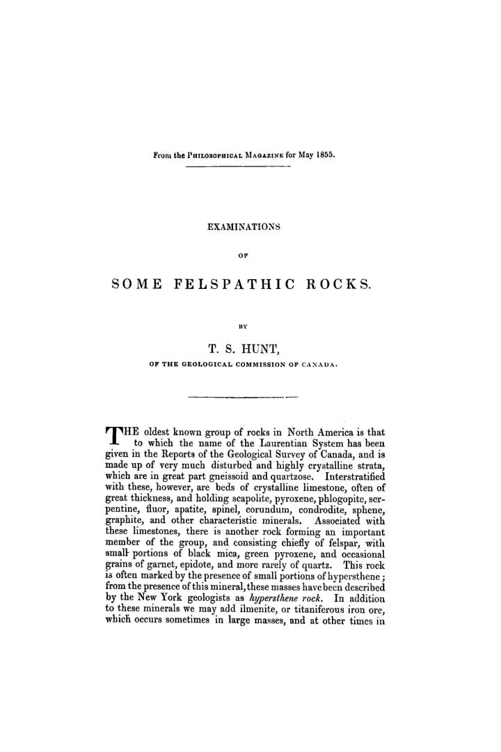 Examinations of some felspathic rocks