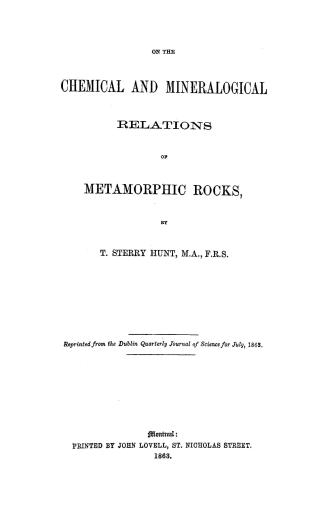 On the chemical and mineralogical relations of metamorphic rocks