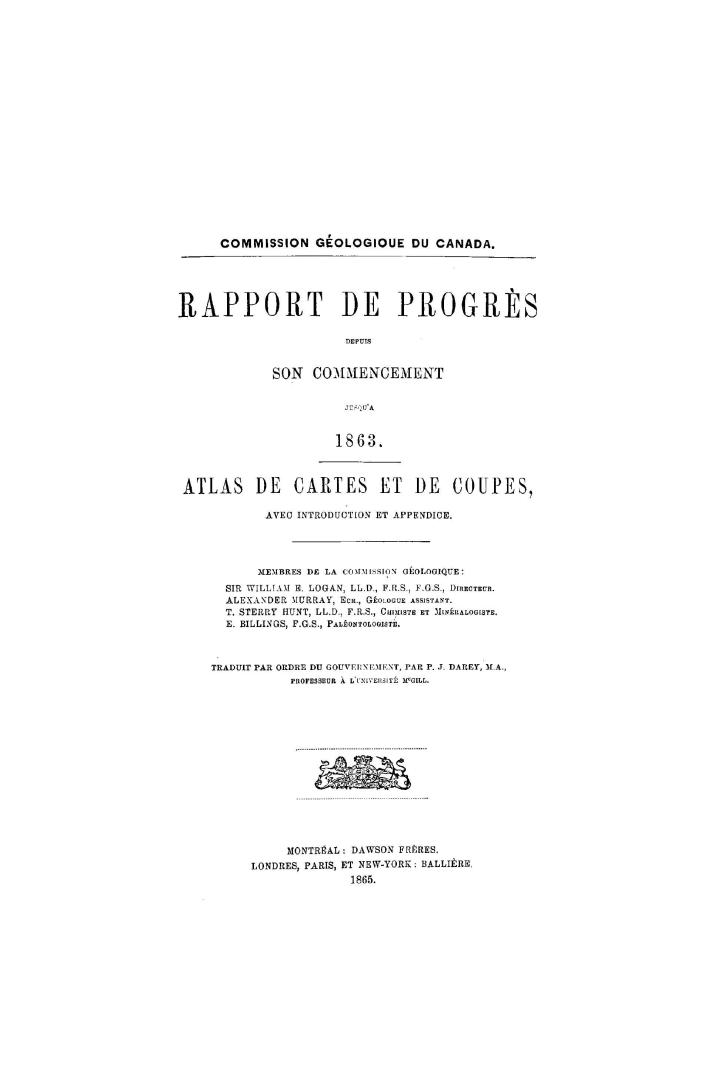 Rapport de progrés depuis son commencment jusqu'à1863