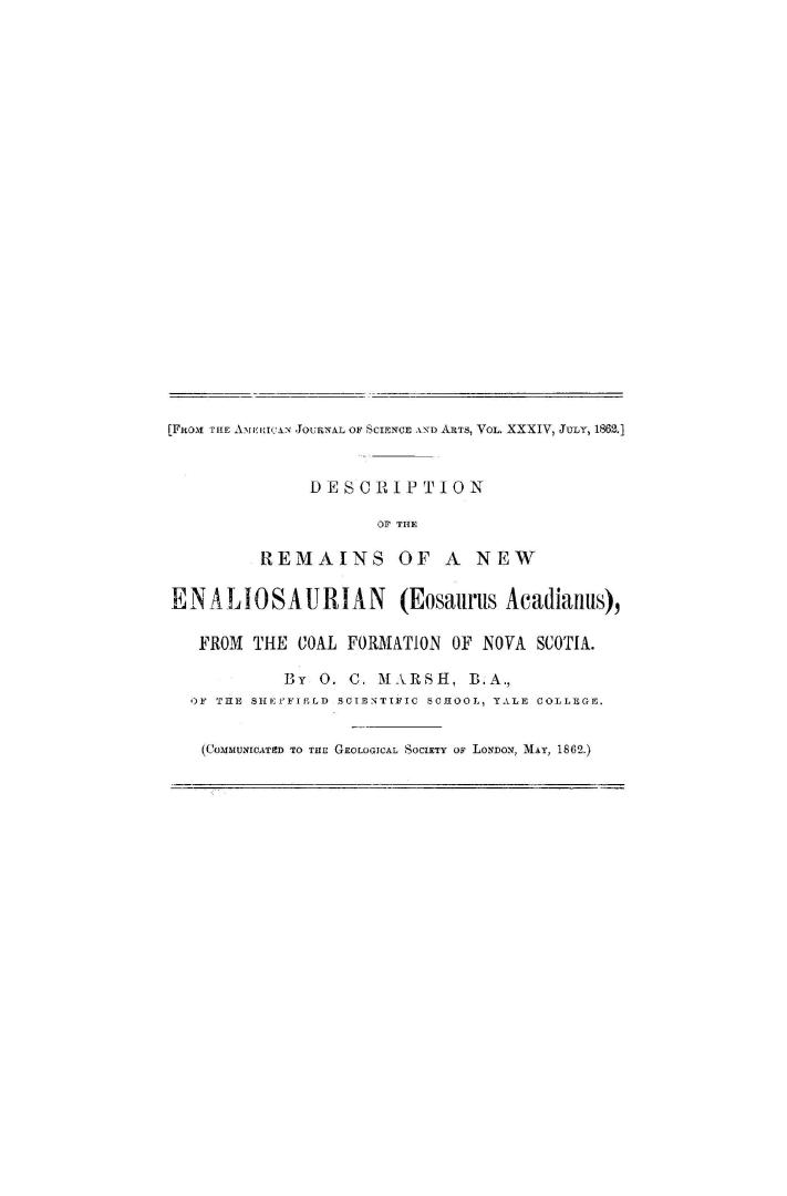 Description of the remains of a new Enaliosaurian (Eosaurus Acadianus) from the coal formation of Nova Scotia