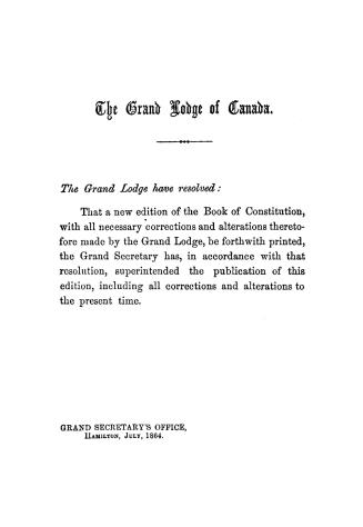 The book of constitution of the Grand lodge of Ancient free and accepted masons of Canada