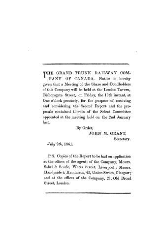 Second report of the Select Committee of Share and Bondholders appointed at the meeting of the Company held at the London Tavern on 2nd January 1861, (...)