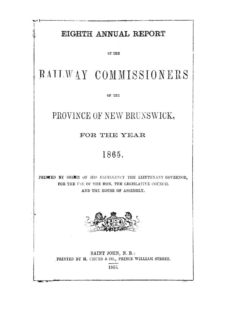 Report of the Railway Commissioners, of the Province of New-Brunswick, for the year