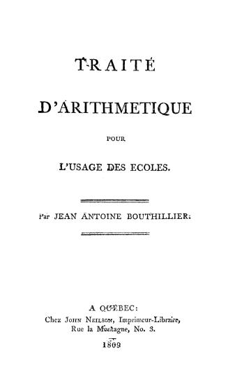 Traité d'arithmetique, pour l'usage des écoles...